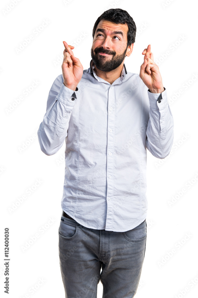 Man with his fingers crossing Man with his fingers crossing
