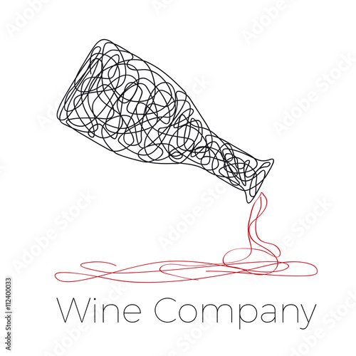 Vector abstract bottle of wine, drawing with lines