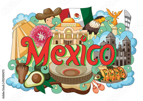 Doodle showing Architecture and Culture of Mexico