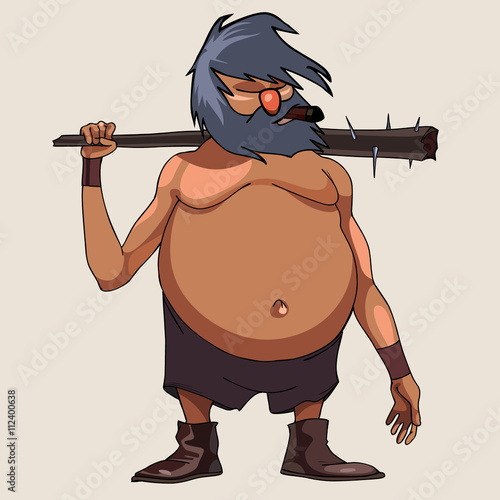 cartoon character big-bellied man with a cudgel