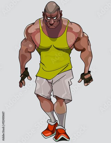 cartoon formidable muscular man in sportswear