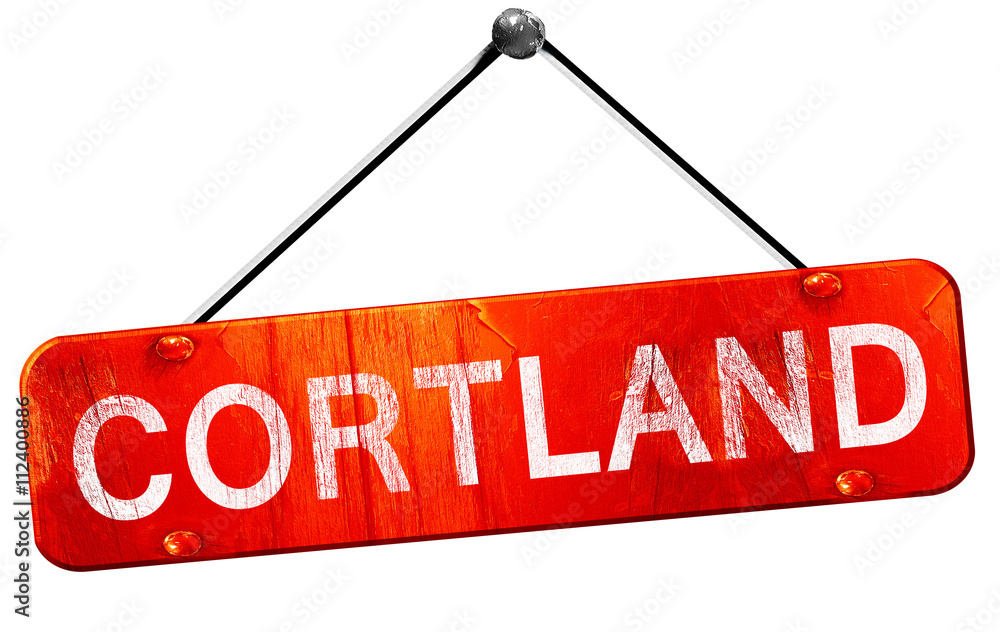cortland, 3D rendering, a red hanging sign cortland, 3D rendering, a red hanging sign
