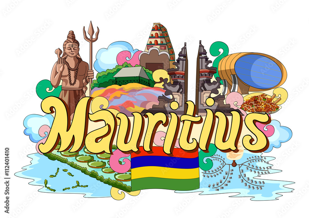 Doodle showing Architecture and Culture of Mauritius