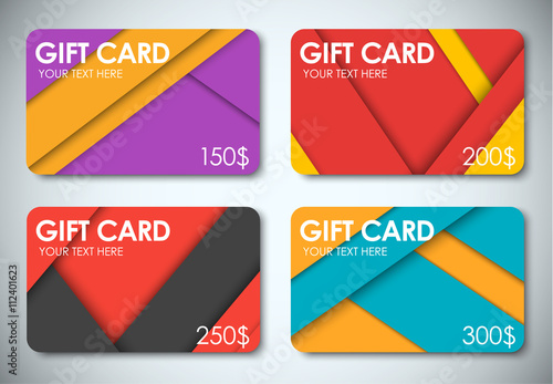 Set of gift cards in the style of the material design
