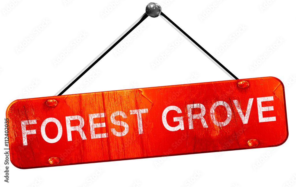 forest grove, 3D rendering, a red hanging sign forest grove, 3D rendering, a red hanging sign