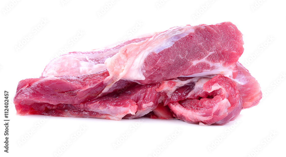 Slice of boneless pork neck isolated on white