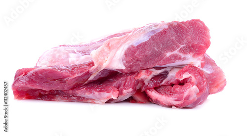 Photos Slice of boneless pork neck isolated on white