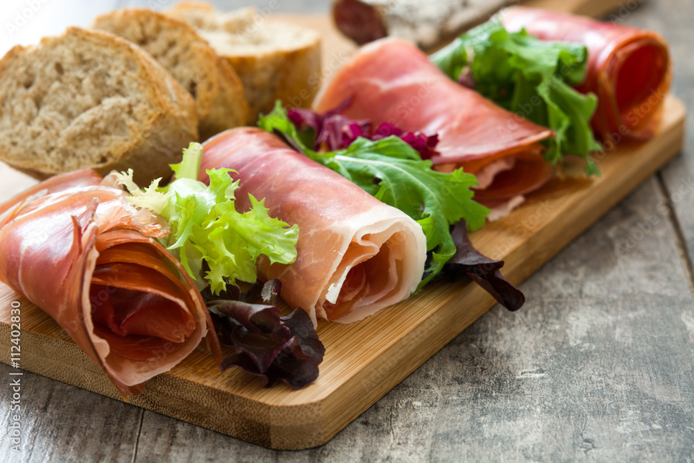 Spanish serrano ham, olives and sausages
Spanish serrano ham, olives and sausages