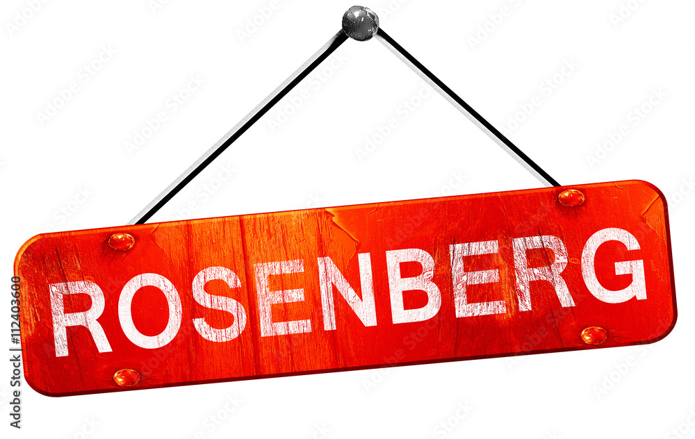 rosenberg, 3D rendering, a red hanging sign rosenberg, 3D rendering, a red hanging sign