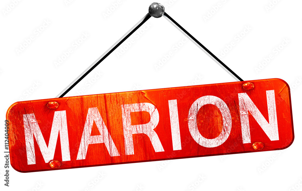 marion, 3D rendering, a red hanging sign marion, 3D rendering, a red hanging sign