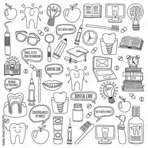 Dentistry Vector doodle set of icons Children dental care