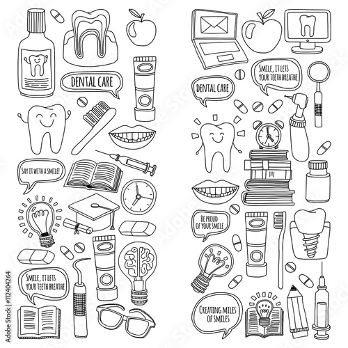 Dentistry Vector doodle set of icons Children dental care