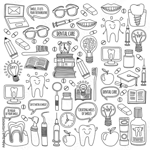 Dentistry Vector doodle set of icons Children dental care