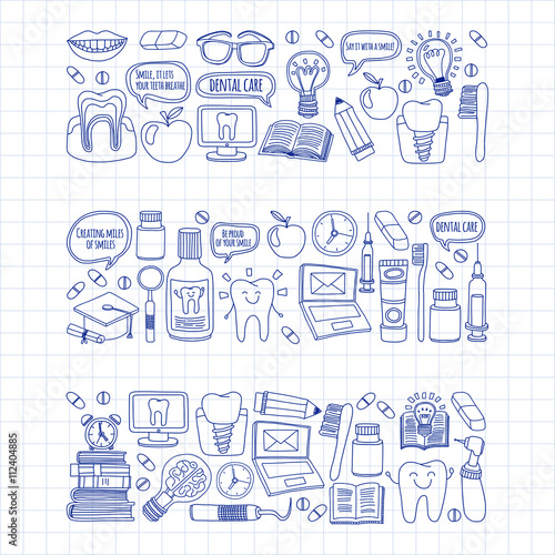 Dentistry Vector doodle set of icons Children dental care