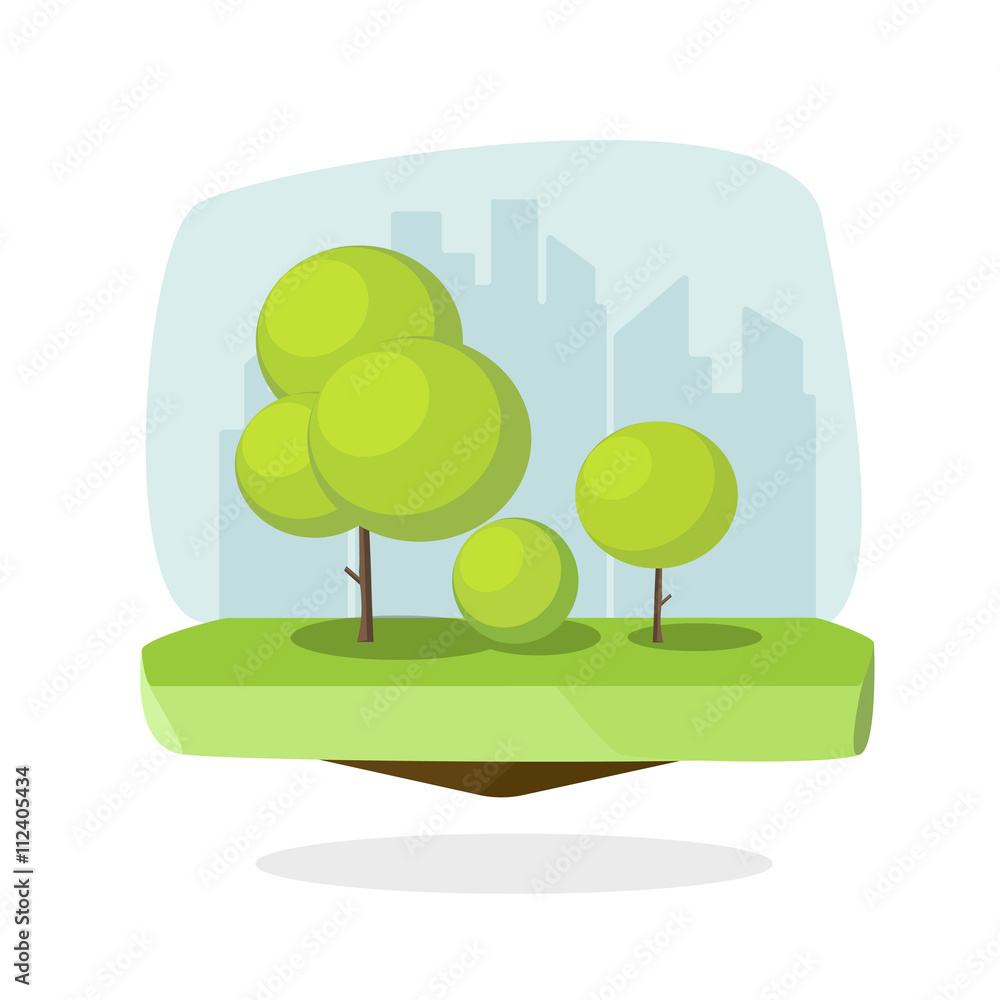 Trees vector illustration 3d flat style on city landscape