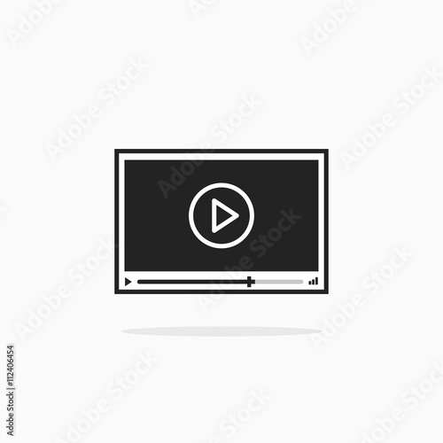 Video player vector icon isolated on white, flat line art outline illustration