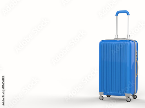 Photos blue luggage on white background