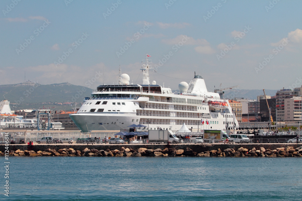 Cruise liner in port. Marseille, France