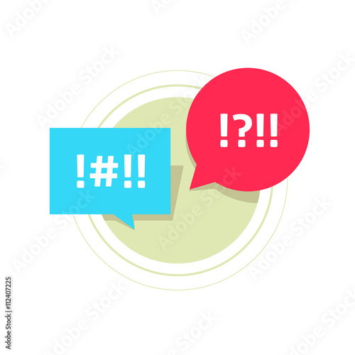 Red and blue bubble speech with abstract censored text, concept of business arguing, conflict dialog, abstract arguing couple, chatting, talk, screaming, shout vector illustration design isolated