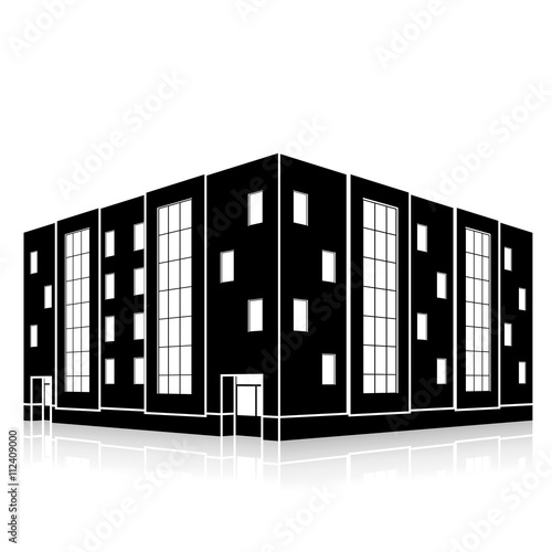 silhouette office building with an entrance and reflection