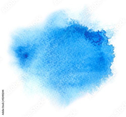 Vivid blue watercolor or ink stain with aquarelle paint blotch 