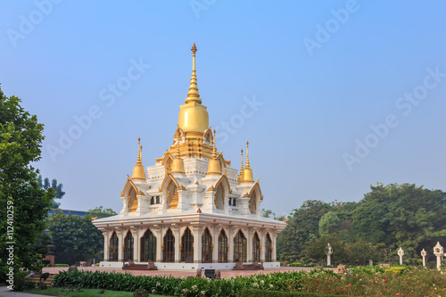 Nine tops pagoda, thai style in morning at thai temple kushinaga