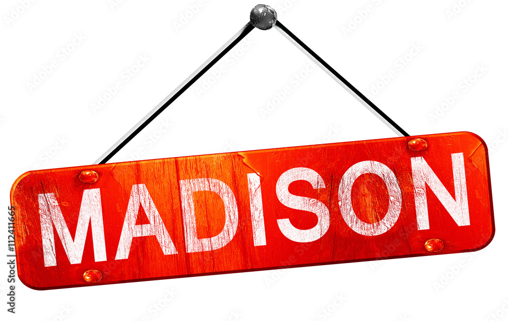 madison, 3D rendering, a red hanging sign