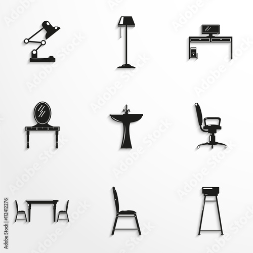 Set of vector icons on the theme of furniture and interior design.