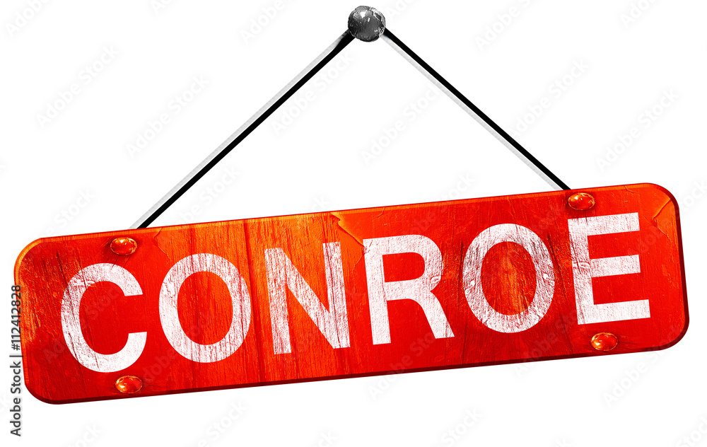 conroe, 3D rendering, a red hanging sign conroe, 3D rendering, a red hanging sign