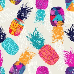 Color retro pineapple seamless pattern for summer