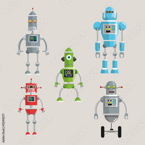 Robot set design. Technology concept. humanoid icon