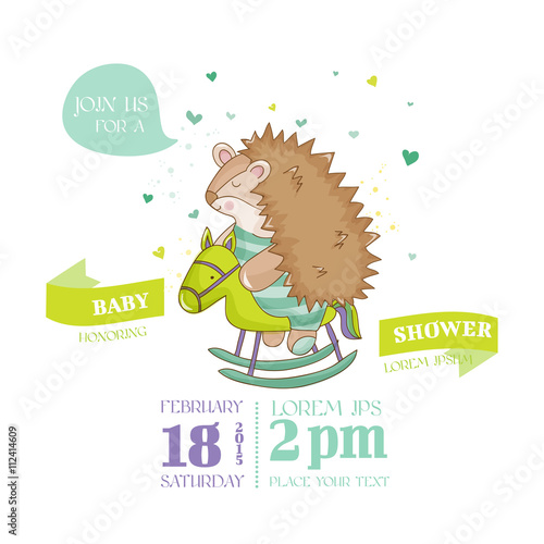 Baby Shower or Arrival Card - Baby Hadgehog - in vector photo