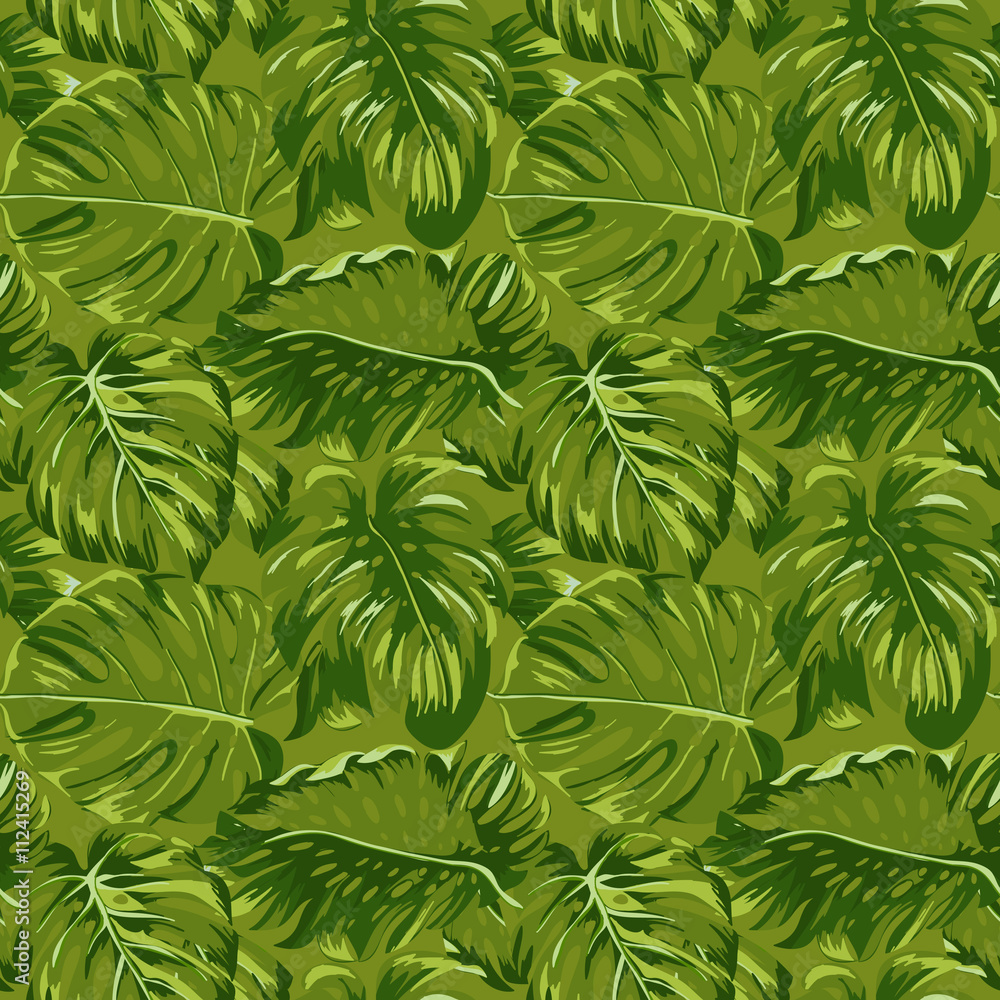 Tropical Leaves Background - Seamless Pattern - in vector