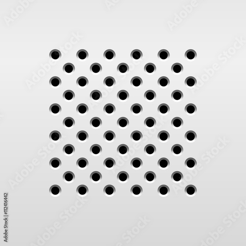 Abstract audio speaker template, dynamic with perforated grill pattern and white background for design elements, web, prints, apps, UI. Vector illustration.