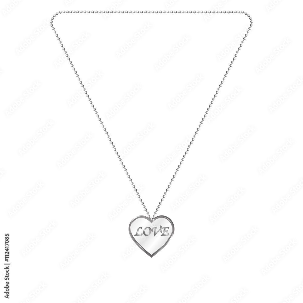 Vector illustration of silver jewelery in the form of heart on a chain Vector illustration of silver jewelery in the form of heart on a chain