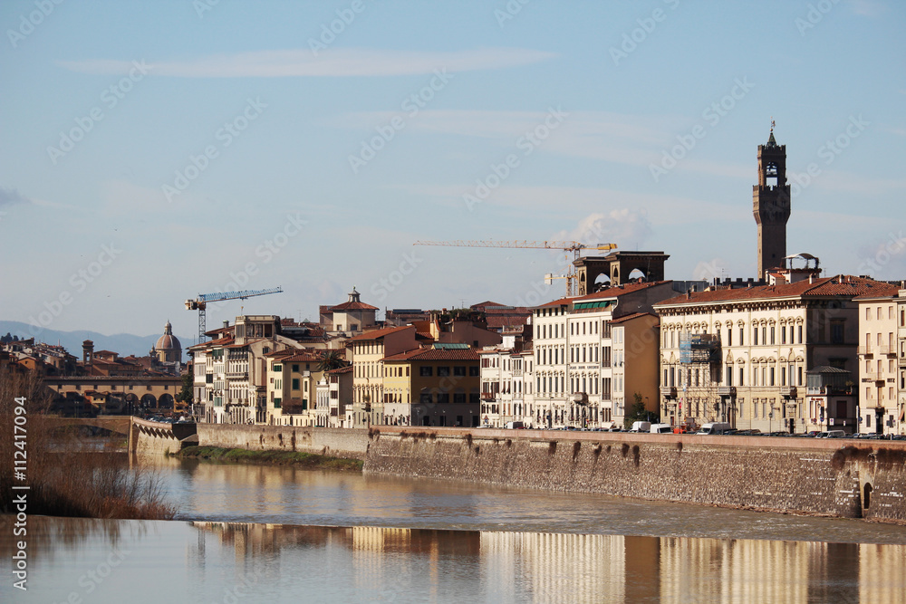 View of embankment of the Arno river in Florence, Italy