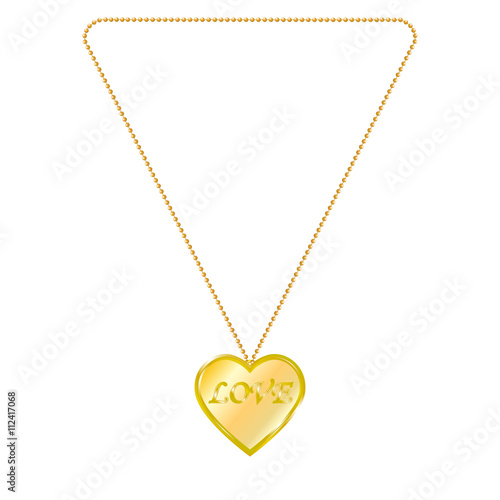Vector illustration of gold jewelry in the form of heart on a chain