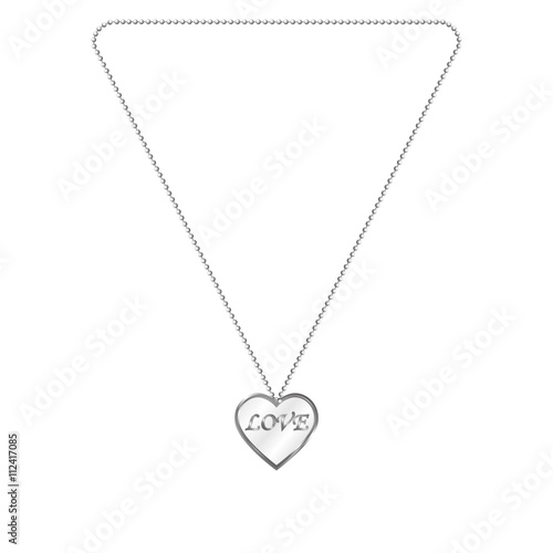 Vector illustration of silver jewelery in the form of heart on a chain