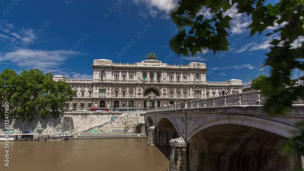 Rome, Italy. Palace of Justice timelapse hyperlapse - courthouse building with Ponte Sant' Umberto bridge Rome, Italy. Palace of Justice timelapse hyperlapse - courthouse building with Ponte Sant' Umberto bridge