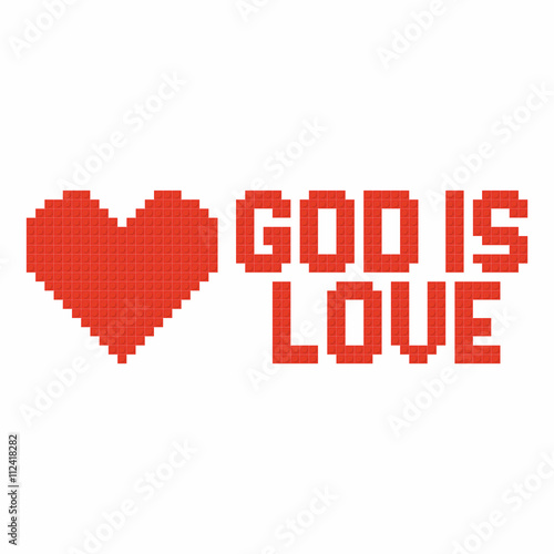 Christian art. Colorful interlocking plastic bricks, plastic construction. God is love.