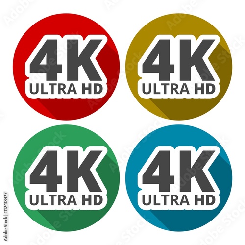 Ultra HD 4K icons set with long shadow