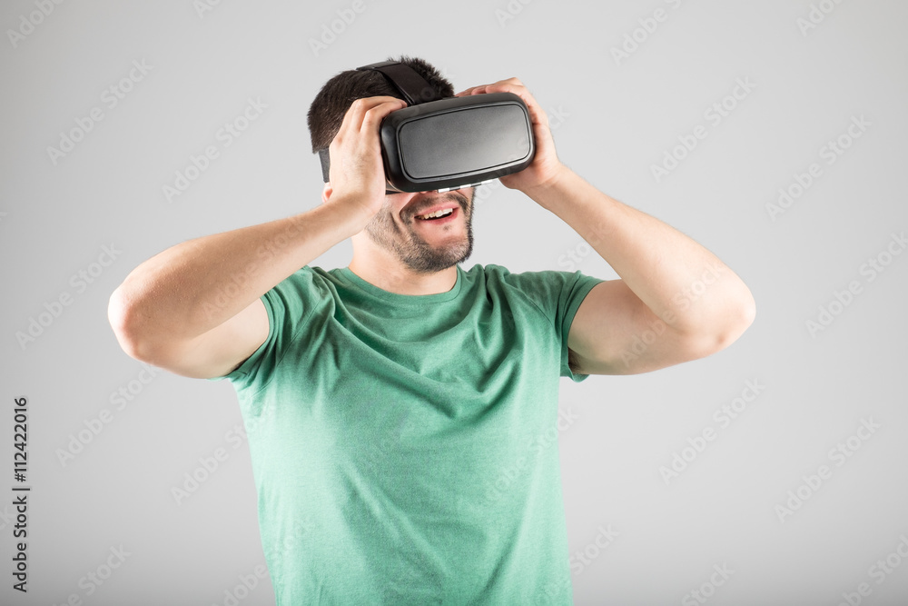 Man using virtual reality glasses Man using virtual reality glasses