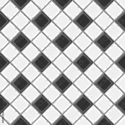 Cartoon hand drown black and white old diagonal seamless tiles texture. Vector illustration