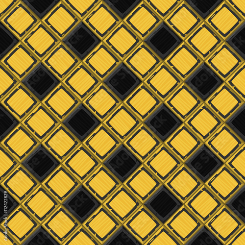 Cartoon hand drown golden and black old diagonal seamless tiles texture. Vector illustration