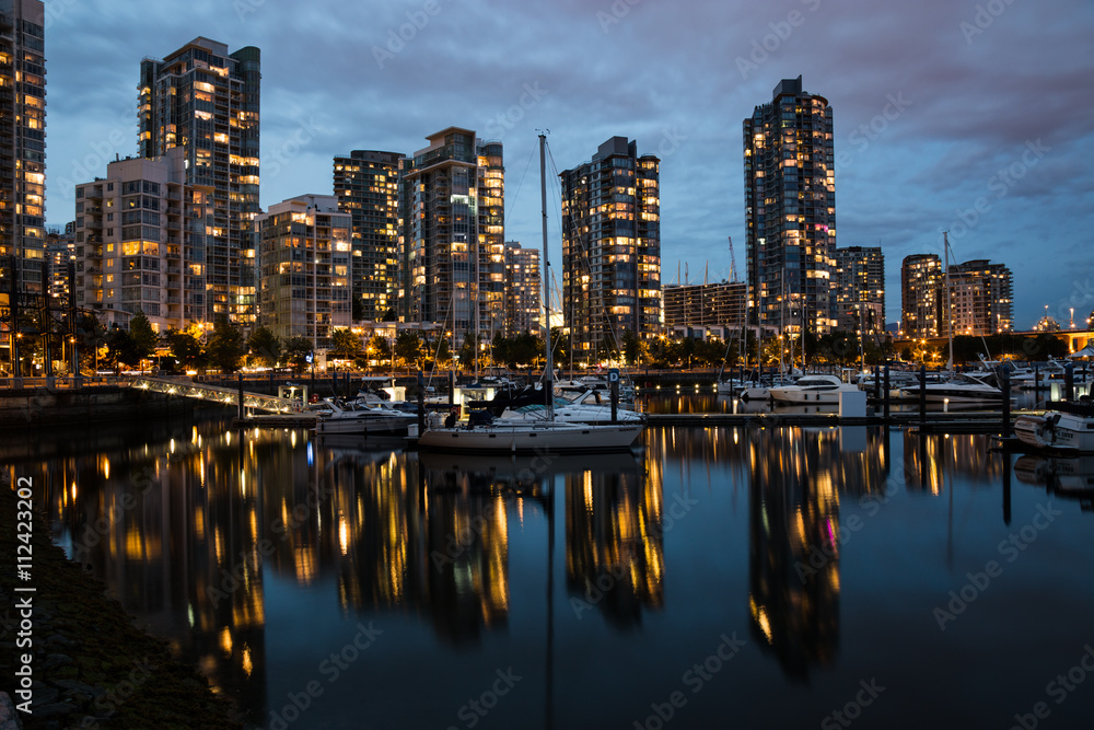 Yeletown Ferry Dock after Sunset at Night. Taken in Downtown Vancouver, BC, Canada