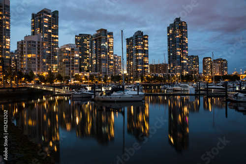 Yeletown Ferry Dock after Sunset at Night. Taken in Downtown Vancouver  BC  Canada