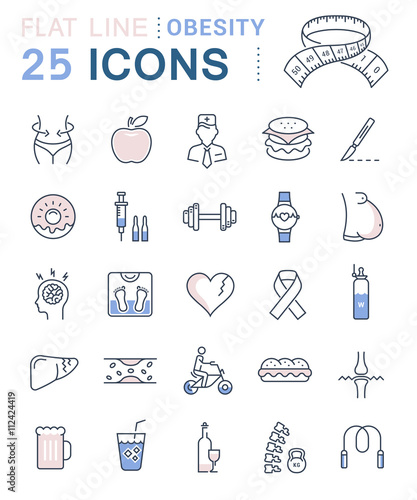 Set Vector Flat Line Icons Obesity