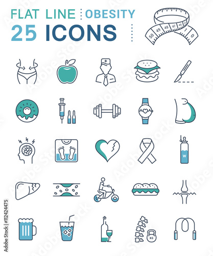 Set Vector Flat Line Icons Obesity