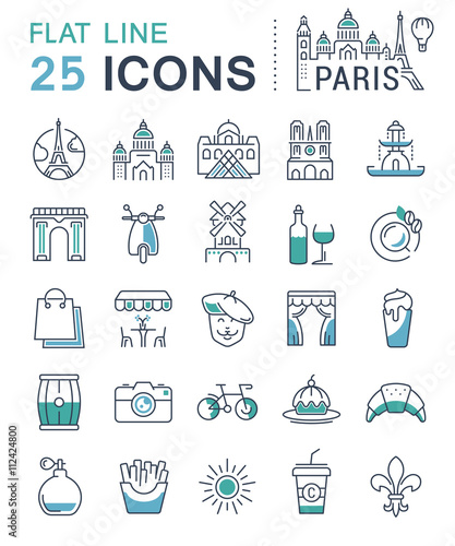 Set Vector Flat Line Icons Paris
