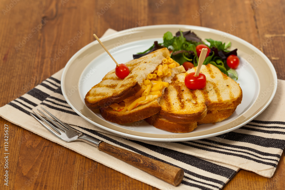 Macaroni and Cheese Sandwich. Selective focus. Macaroni and Cheese Sandwich. Selective focus.